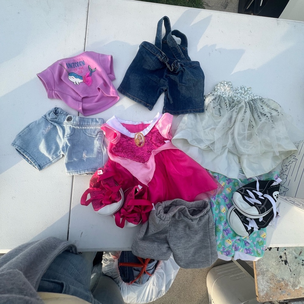 Assorted Doll Clothes Set with Pink Dress and Denim Shorts